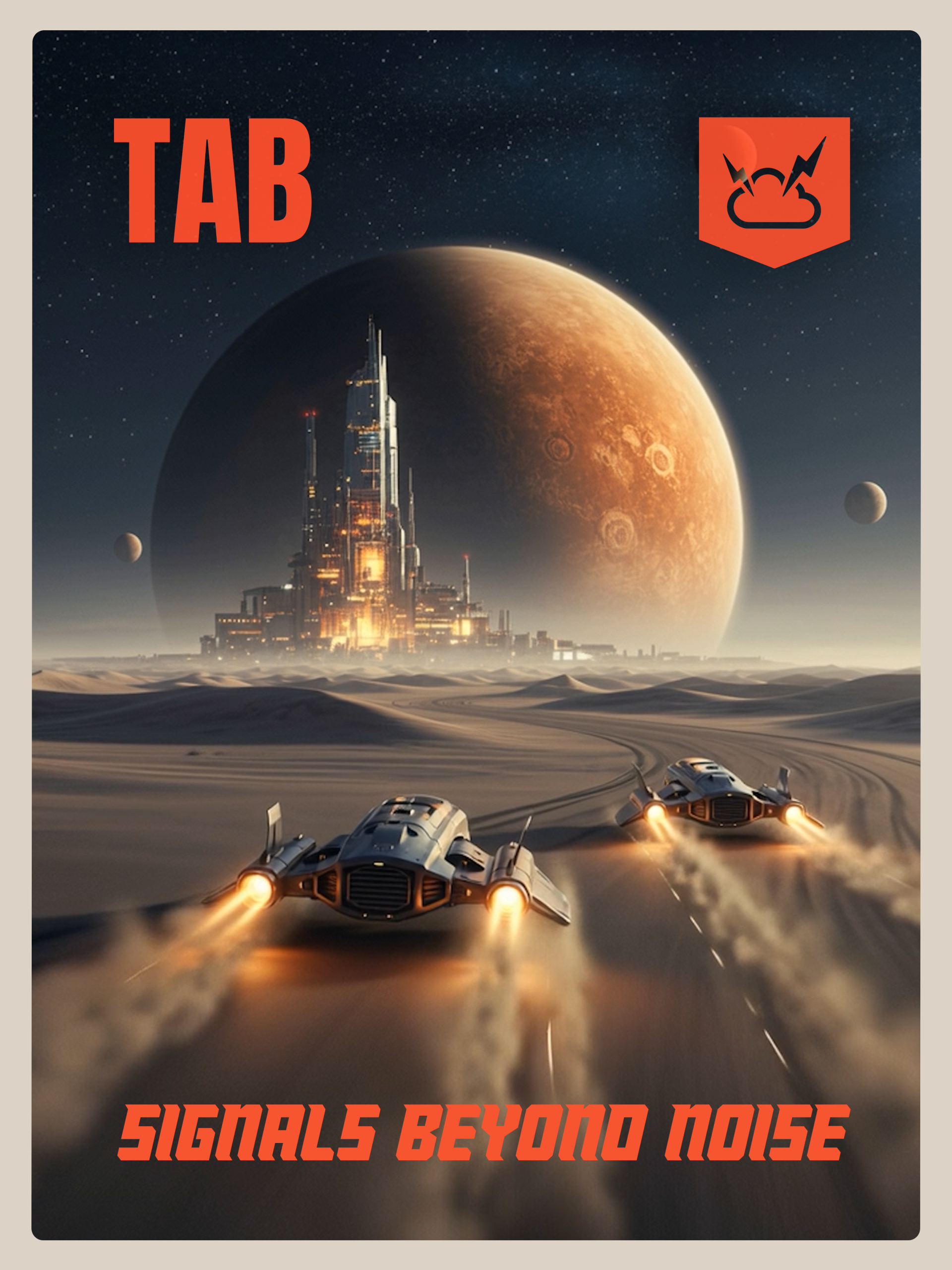 The Altitude Bulletin brand poster featuring a futuristic desert colony beneath an orange planet