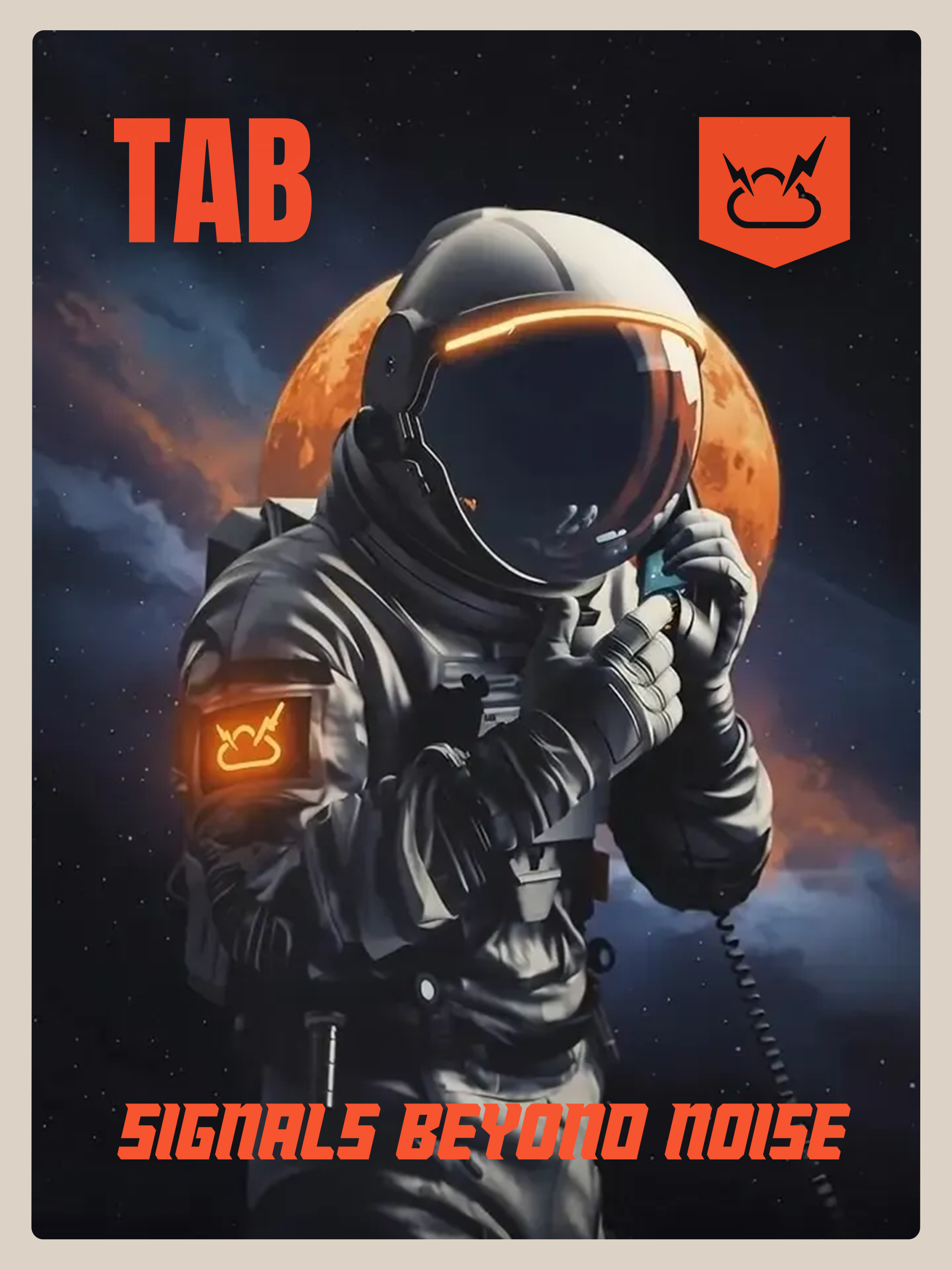 The Altitude Bulletin brand poster featuring an astronaut communicating against an orange planet and deep-space backdrop